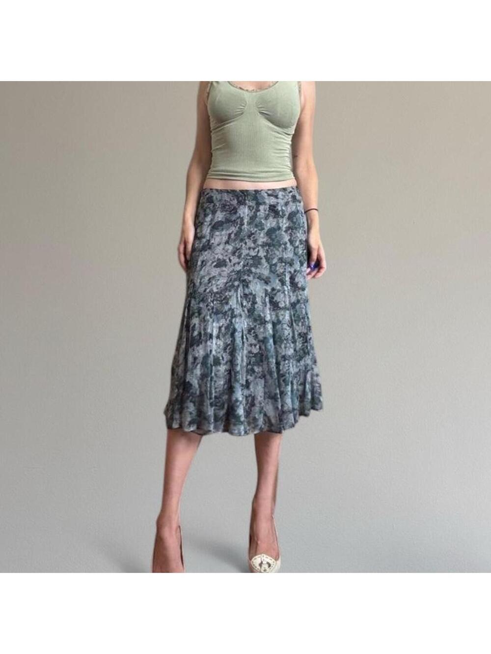 100% silk floral midi skirt.
